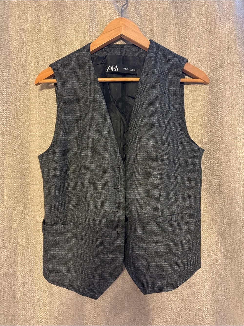Zara Men's Charcoal Gray Check Waistcoat